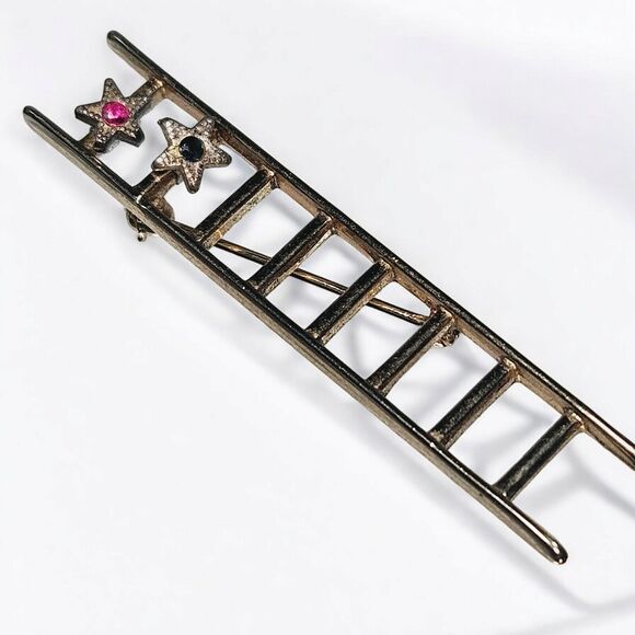 Mary Kay Gold Tone Metal Ladder to Success 2 Stars Brooch Vtg Bohemian Pin Pink - Picture 8 of 11